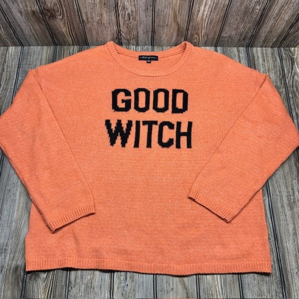 State of Mine Good Witch Orange Halloween Sweater XXL Polyester Pullover